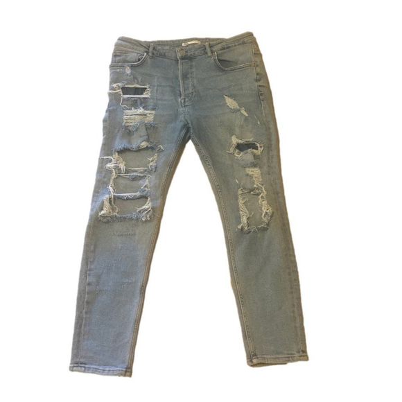 Zara Other - Zara Light Wash Blue Distressed Button-Fly Denim 5-Pocket Jeans 36" Waist Mens